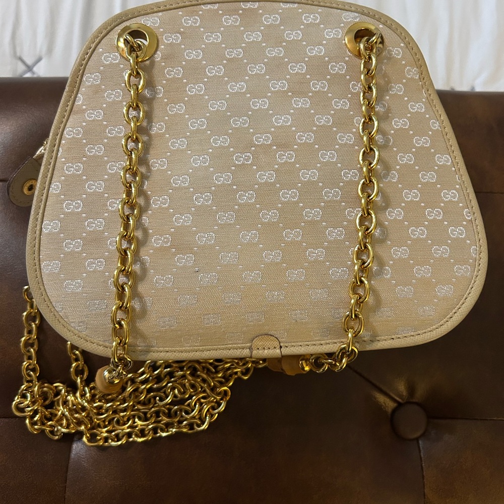Gucci Cream Gold Monogram Shoulder Bag